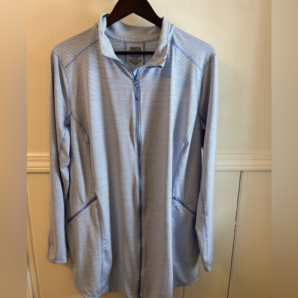 Duluth Trading Co Women’s XXL Blue White Striped Full Zip Performance Jacket